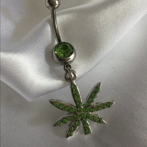 🦋420 Green Crystal Surgical Steel Belly Ring🦋